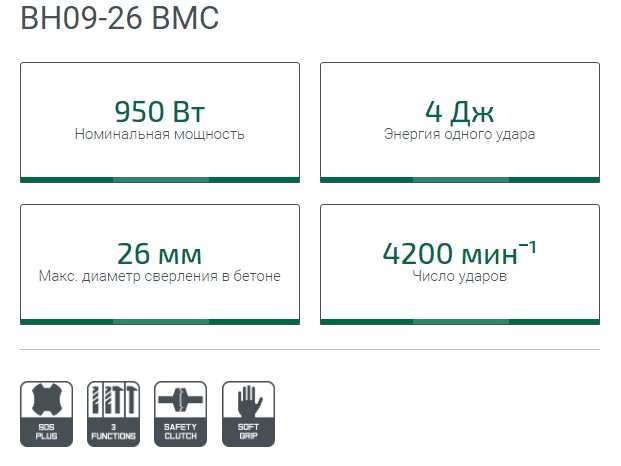 Перфоратор SDS+, BH09-26 BMC (DWT), 950Вт, 26мм,SDS+, 4 Дж