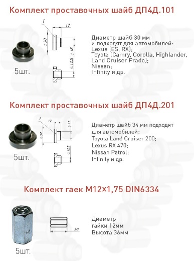 Комплект проставочных шайб и гаек для крепления дисков  от "Rossvik-SHOP"