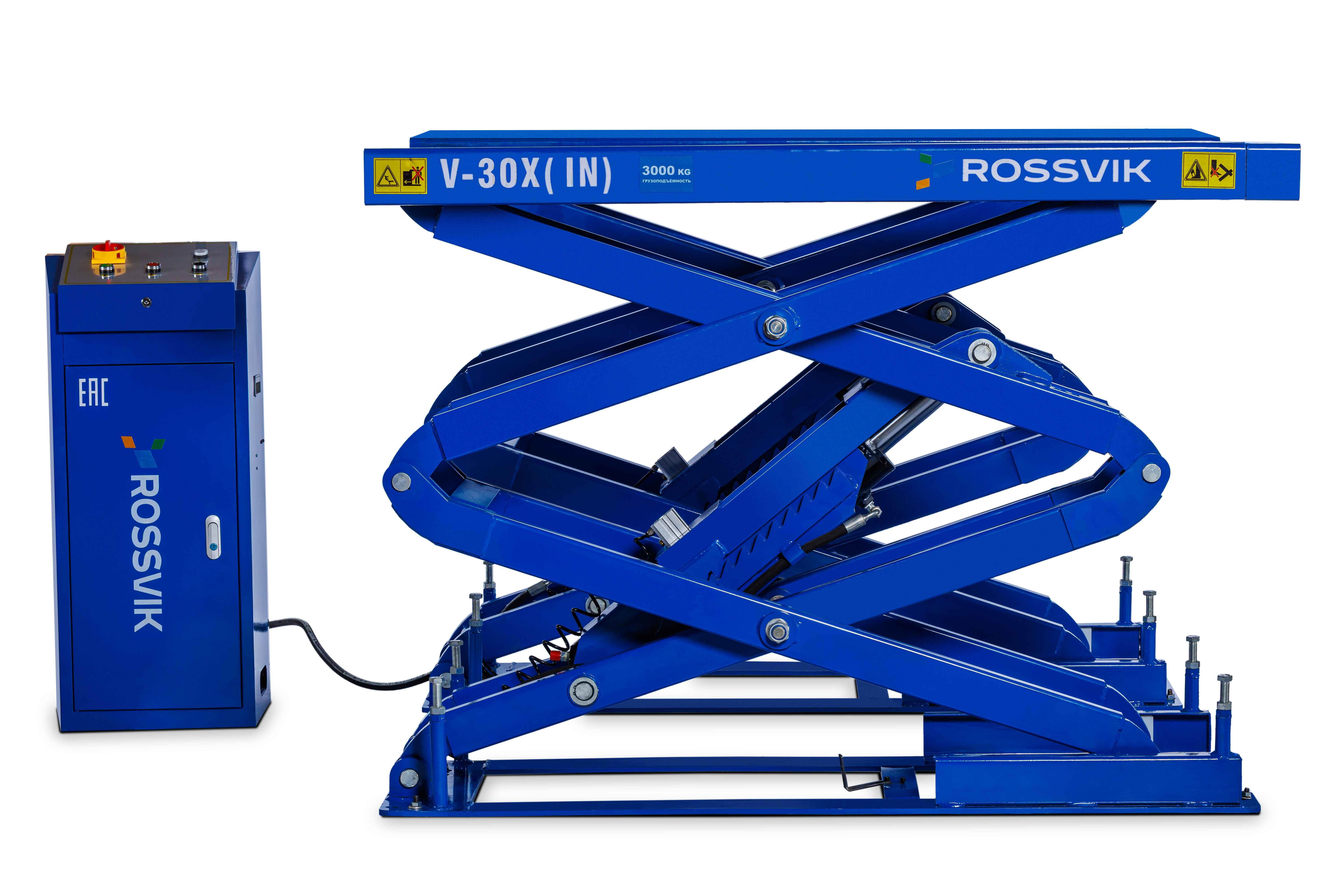 Автоподъемник ножничный ROSSVIK V-30X (IN) заглубленный, г/п 3,0 т, 380 В, синий
