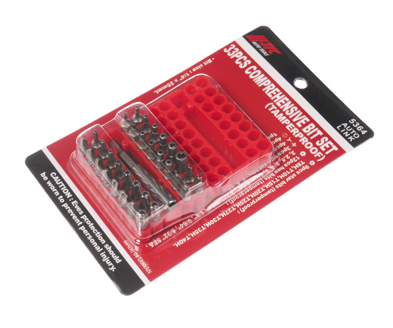 JTC-5364 Набор бит 1/4" TORX, HEX, SPANNER с магнитным держателем 33 предмета в боксе JTC