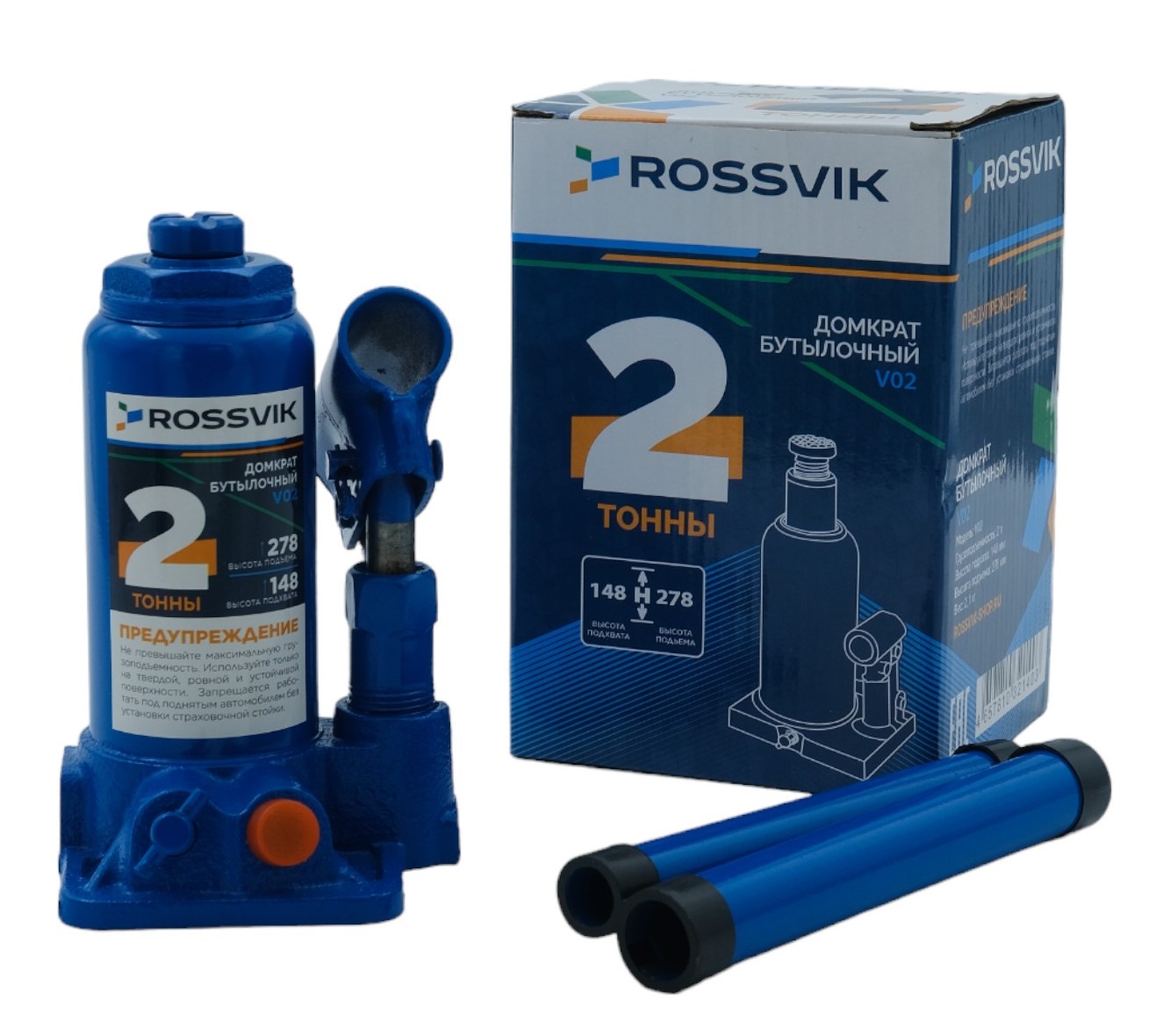 Домкрат бутылочный ROSSVIK V02, г/п 2,0т