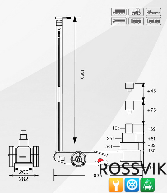 Домкрат подкатной S50-3J, 10-25-50т, пневмогидравлический, 160-472мм, 61кг от "Rossvik-SHOP"
